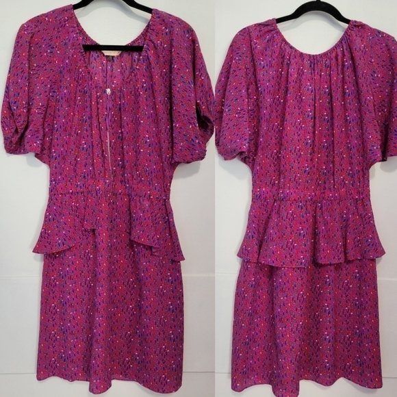 Rebecca Taylor Silk Abstract Peplum Mini Dress Sz 4 - Picture 1 of 14